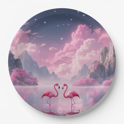 Flamingos in einer Traumwelt ペーパープレート (正面)