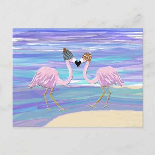 Flamingos in Knitted Hats ポストカード (正面)