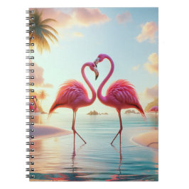 Flamingos in Love Tropical Beach ノートブック