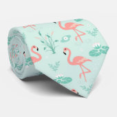 Flamingos Pink Green Tropical Birds Men's ネクタイ (ロール)