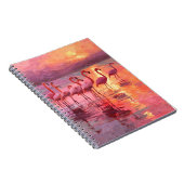 Flamingos Pink Sunset Water Reflection Art ノートブック (右側)