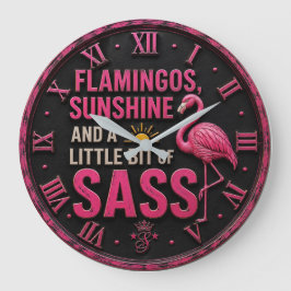 Flamingos Sunshine Sass Funny Pink Tropical  ラージ壁時計