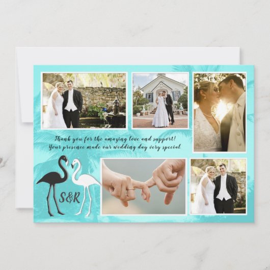 Flamingos Tropicalの写真結婚コラージュありがとう サンキューカード (正面)