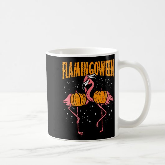 Flamingoween Pumpkin Flamingos Funny Bird Hallowee コーヒーマグカップ (右)