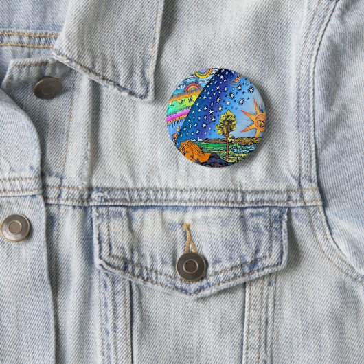 Flammarionの木版画の平らな地球のデザインの正方形色 缶バッジ (インサイチュ)