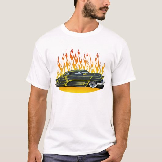 flamme feu flame hot rod voiture ancienne americai tシャツ (正面)