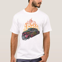 flamme voiture vintage muscle car hot rod feu logo tシャツ