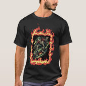 Flammen Skelett Skateboard Tシャツ (正面)