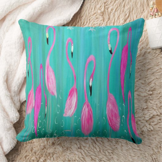 Flamngos tropical home throw pillow クッション (ブランケット)