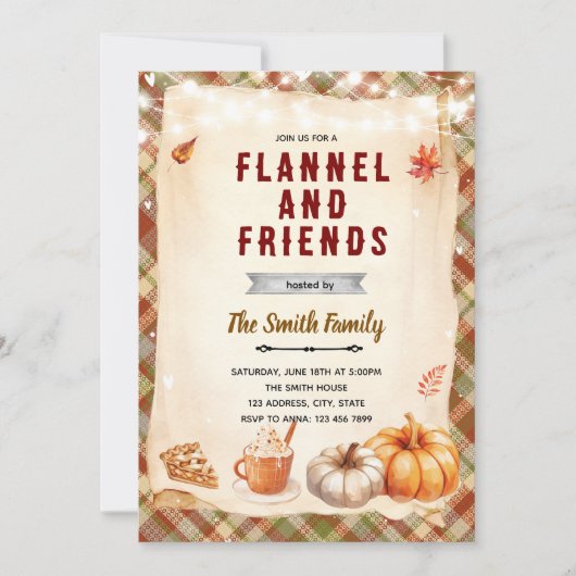 Flannel Bonfire and S'mores party invitation 招待状 (正面)