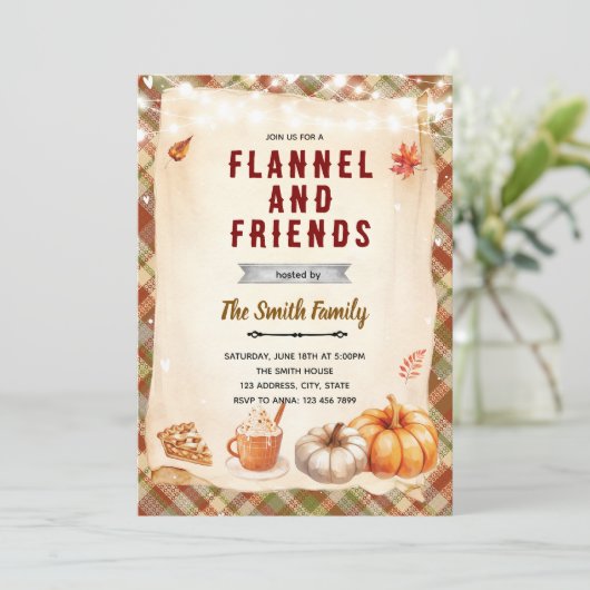 Flannel Bonfire and S'mores party invitation 招待状 (スタンド正面)
