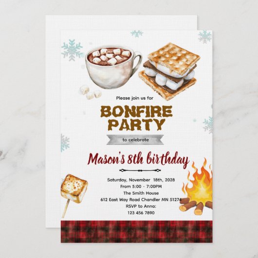 Flannel bonfire party invitation 招待状 (正面/裏面)
