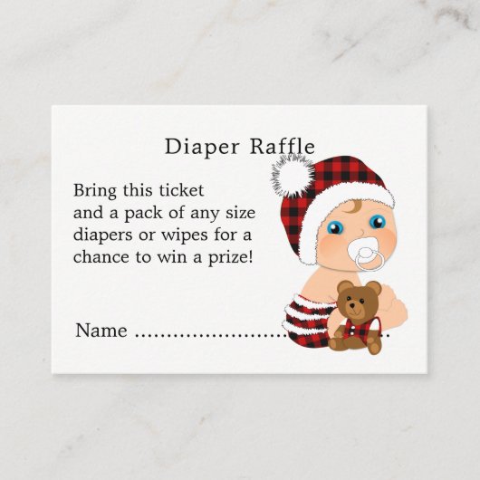 Flannel-clad Adorable Baby Shower Diaper Raffle エンクロージャーカード (正面)