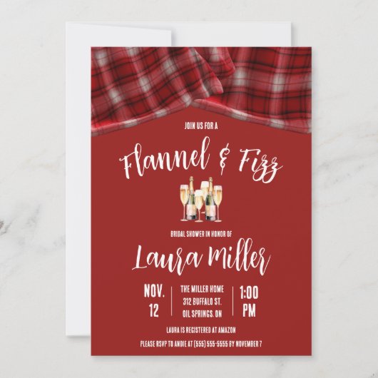 Flannel & Fizz, Plaid, Champagne Bridal Shower 招待状 (正面)