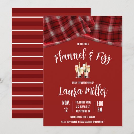 Flannel & Fizz, Plaid, Champagne Bridal Shower 招待状 (正面/裏面)