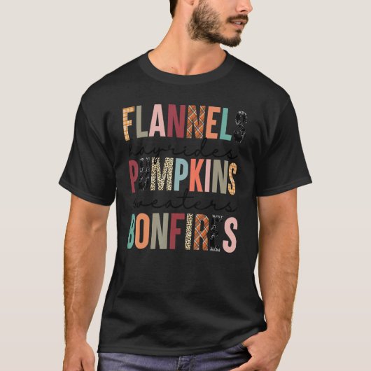 Flannels Hayrides Pumpkins Sweaters Bonfires Plaid Tシャツ (正面)