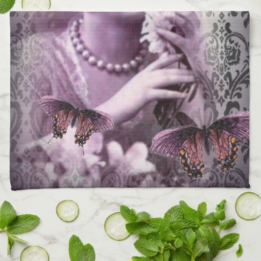 Flapper Girlヴィンテージのダマスク織の20年代のパリの女性 キッチンタオル (折り畳み)