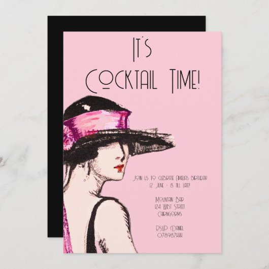 Flapper Girl Cocktail Party 招待状 (正面/裏面)