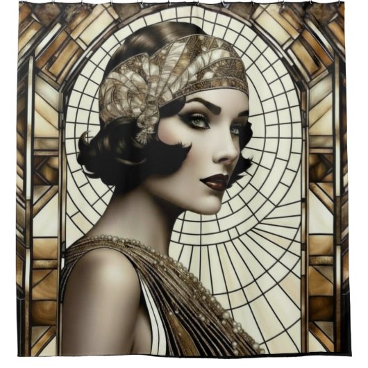 Flapper Roaring 20s Shower Curtain シャワーカーテン (正面)