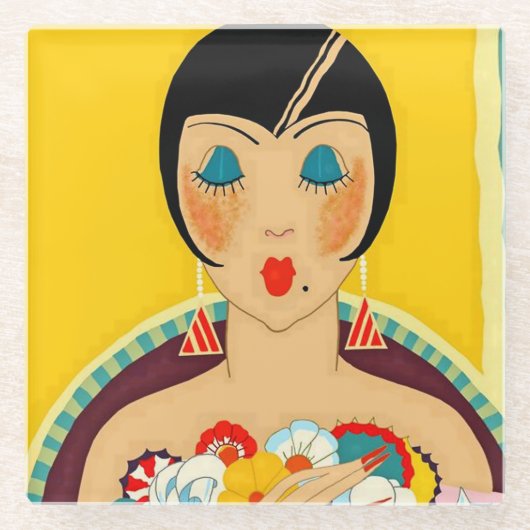 「Flappers and Flawers」アールデコ、Jose Carlos著 ガラスコースター (正面)