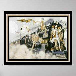 "Flappers Take The Train" Art Deco Print 16 x 20 ポスター