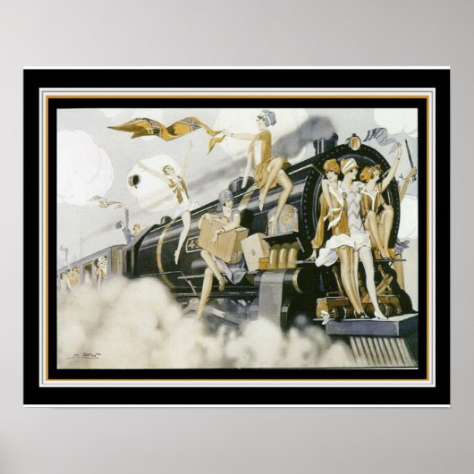 "Flappers Take The Train" Art Deco Print 16 x 20 ポスター (正面)