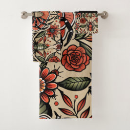 Flash Tattoo Spiderフローラカスタムパターン バスタオルセット