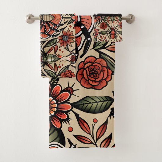 Flash Tattoo Spiderフローラカスタムパターン バスタオルセット (インサイチュ)