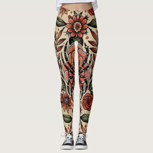 Flash Tattoo Spiderフローラカスタムパターン レギンス