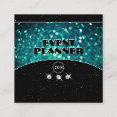 Flashyブラックとティール（緑がかった色）きらめくグリッター（ロゴ付き） スクエア名刺 (正面)