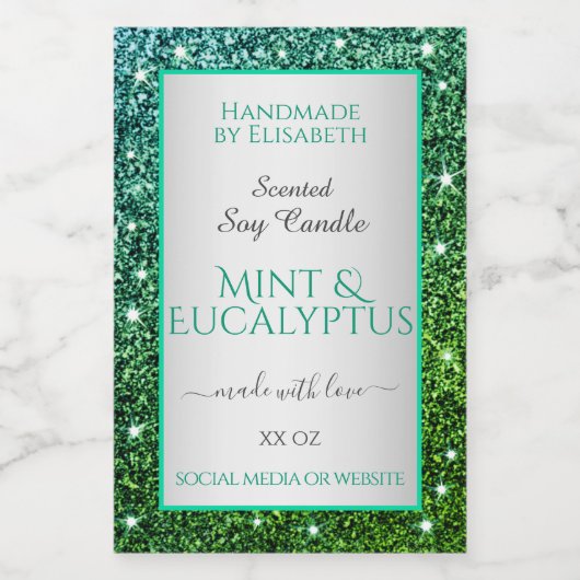 Flashy Greenティール（緑がかった色）グリッター製品ラベル美しいと フードラベル (シングルラベル)