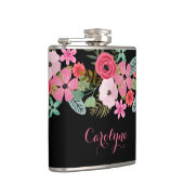 flaskパーソナライズされたフローラブラックピンクあなたの名前を追加 フラスク (右)