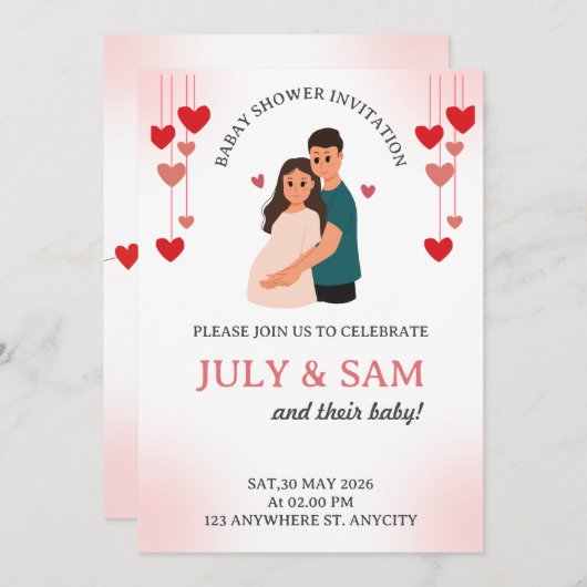 Flat Card- baby shower card invitation (正面/裏面)