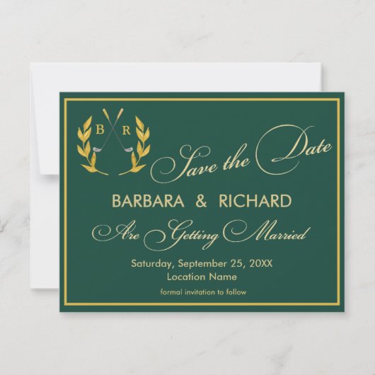 FLAT CARD Golf Monogram Wedding Save the Date (正面)