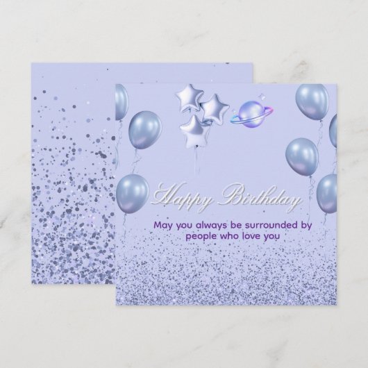 Flat CardColorful Birthday Invitation with Balloon (正面/裏面)