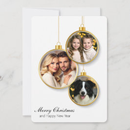 Flat Christmas Card with Family Photo Ornaments サンキューカード
