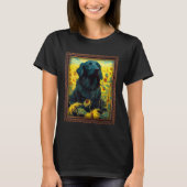 Flat Coated Retriever Painting Sunflower Flower Mo Tシャツ (正面)