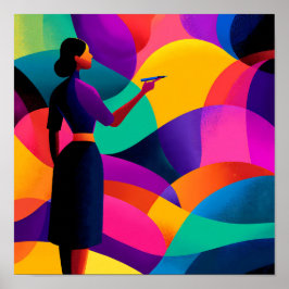 Flat Color Blocking Geometric Coloring Guide ポスター