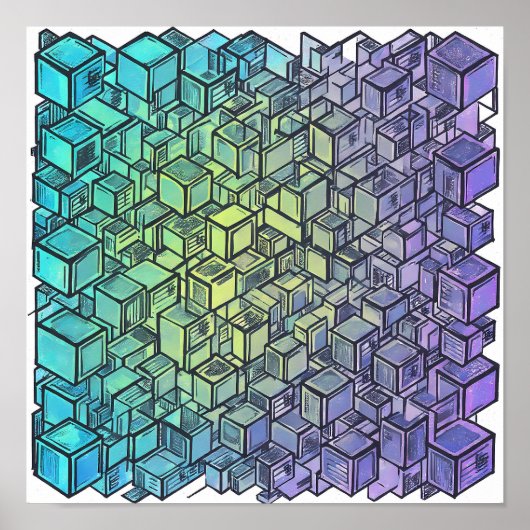 Flat Color Cubist Seamless Fabric and Paper Art ポスター (正面)