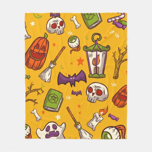 Flat Design Pattern Halloween Theme Background フリースブランケット (正面)