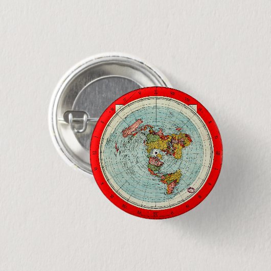 Flat Earth Azimuthal Projection Map Pin Button 缶バッジ (正面&裏面)