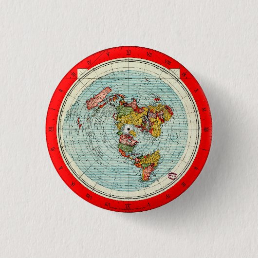 Flat Earth Azimuthal Projection Map Pin Button 缶バッジ (正面)