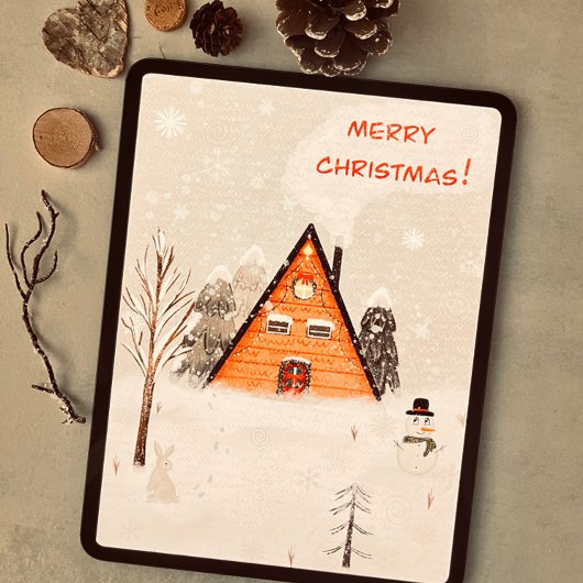 Flat Greeting Card “Cozy Christmas " hand drawn カード