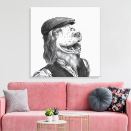 Flat Hat (Snow)付きスリンガースパニエル犬 キャンバスプリント