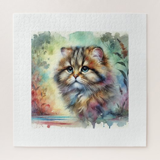 Flat Headed Cat 101024AREF119 - Watercolor ジグソーパズル (縦)