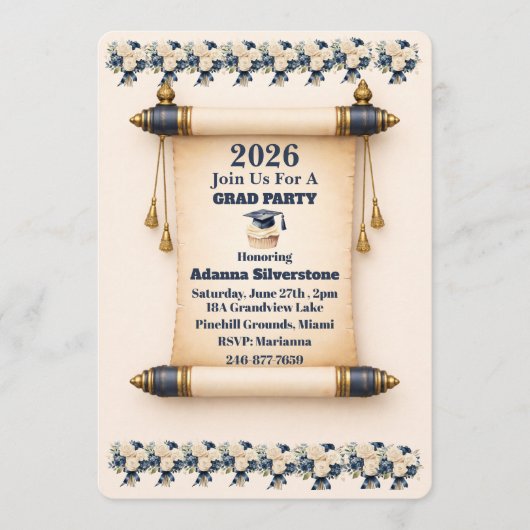 Flat Holiday Card- Editable Scroll Grad Invitation シーズンカード (正面)