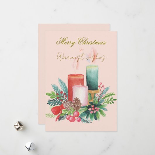 Flat Holiday Card - Watercolour Christmas candles シーズンカード (正面/裏面インサイチュ)