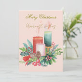 Flat Holiday Card - Watercolour Christmas candles シーズンカード (スタンド正面)