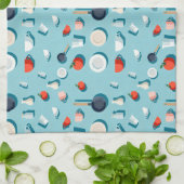 Flat lay kitchenware mugs and bright red tomatoes キッチンタオル (折り畳み)