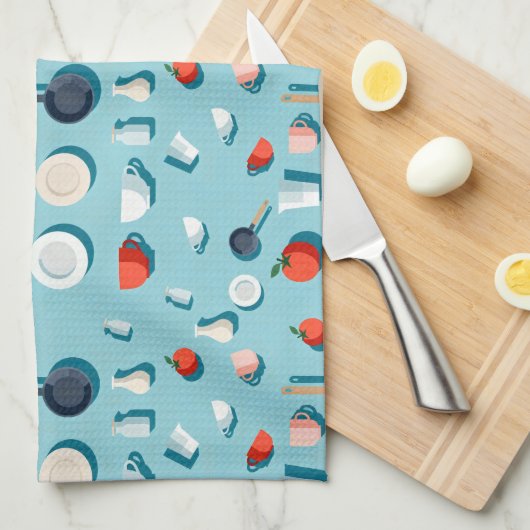 Flat lay kitchenware mugs and bright red tomatoes キッチンタオル (四つ折り)